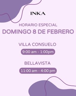 🚨 Atención, Inka lovers 🚨
Mañana domingo tendremos horario especial ✨
Perfecto para darte ese gustico que tienes pendiente 😍#Accesorios
#ModaFemenina
#Estilo
#bellavista
#villavonsuelo